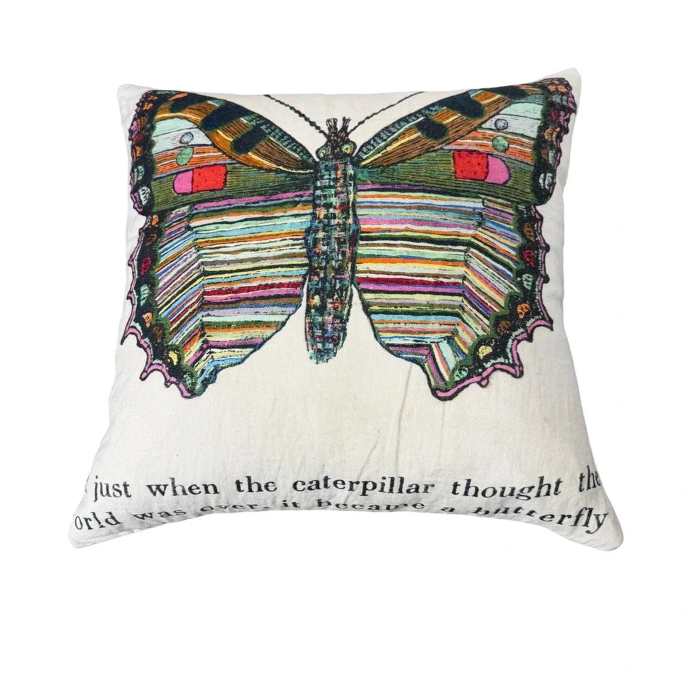 Sugarboo & Co Butterfly Quote Pillow Cover Cream Linen Printed Large 24